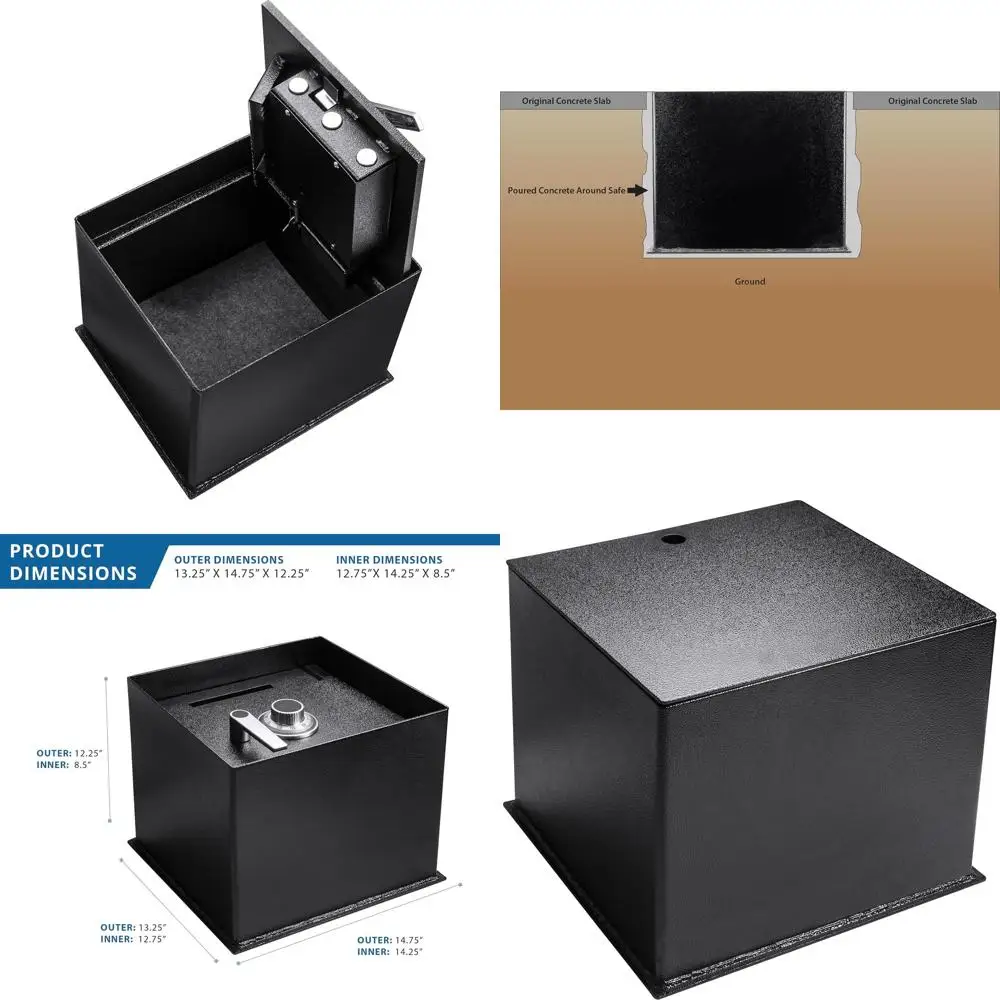 

Сейф для пола из цельной стали – 0,89 куб. футов, 3-сторонние замки-защелки, защита от взлома, скрытый монтаж, с ковриком