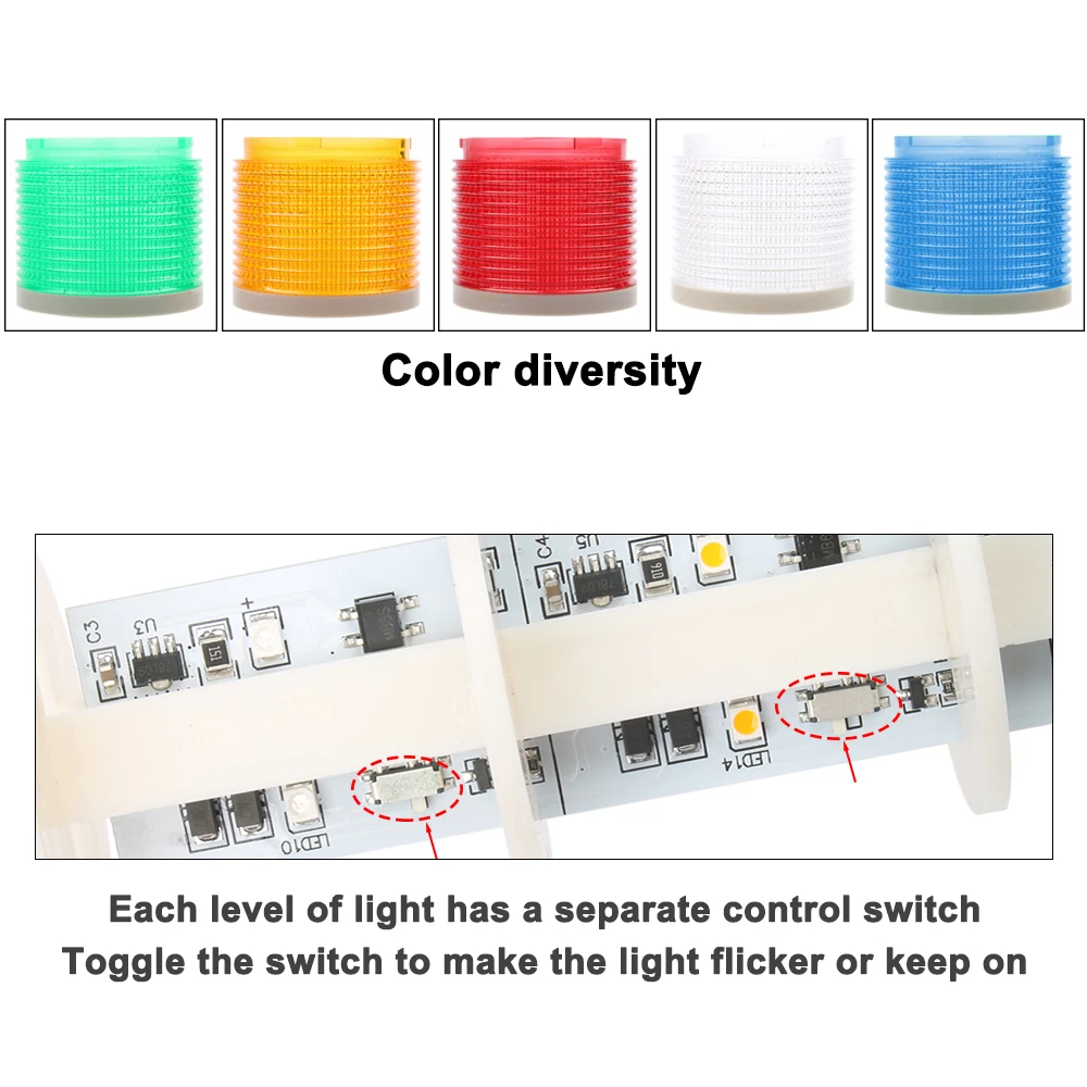 Imagem -04 - Rotativa Led Stack Light para Máquina Cnc Vermelho Âmbar Verde Industrial Luz Intermitente Constante 180 Dc1224v ac 110-220v