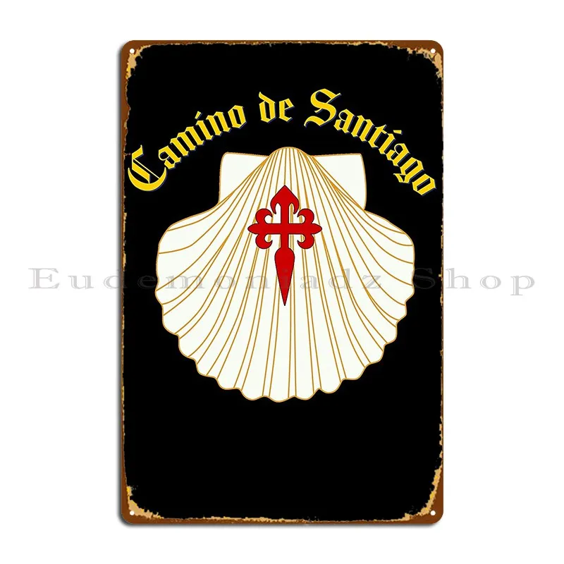 Camino De Santiago White Scallop Shell Saint James Cross Metal Plaque Personalized Wall Mural Cave Wall Cave Tin Sign Poster