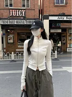 Slim Fit Long Sve High Collar Fibone Design T-irt Casual Outerwear Autumn Spor Sle Commute Faion Korean Version - Image 3
