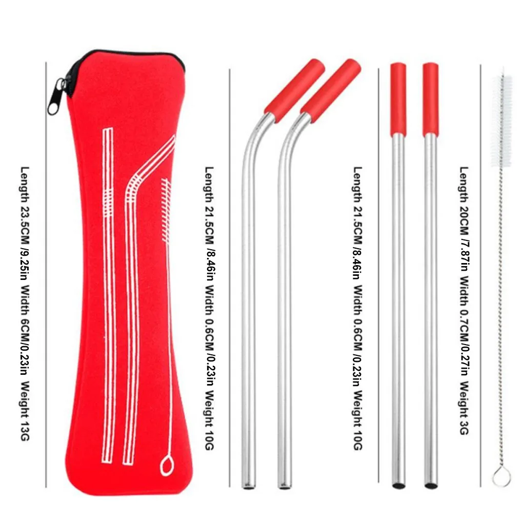 Stainless Steel Straws Set with Silicone Tips Sucking Tube Outdoor Indoor