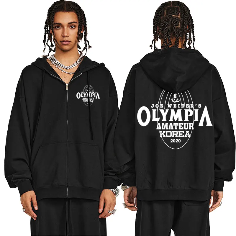 

Olympia Amateur Korea Fitness Gym Pump Cover Fashion Brand Zipper Hoodie Men Women Fashion Oversized Casual Fleece Zip Up Jacket