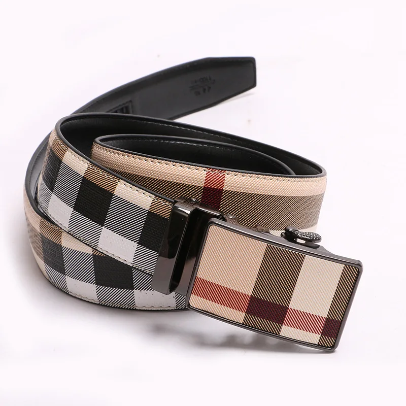 2024 New Wide 34mm Men's Stripe Leather Belt Fashion Men's Belt for Men Automatic Buckle Belt Male Business Leisure Belts