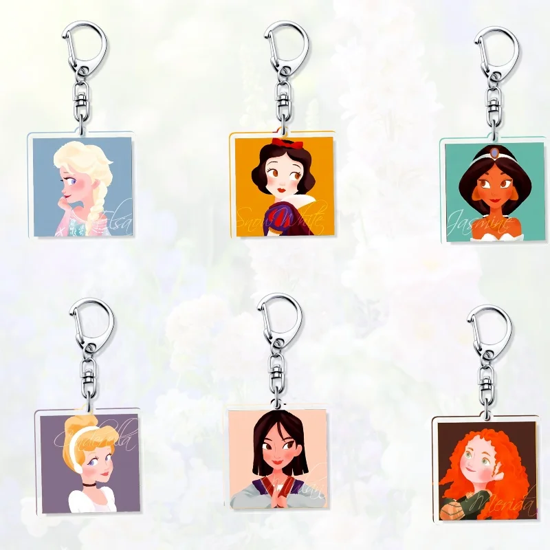 

Princess Elsa Snow White Belle Rapunzel Mulan Anime Keychain Girls Gift Bag Charms Key Chain Pendant Exemplary Ornaments Anime