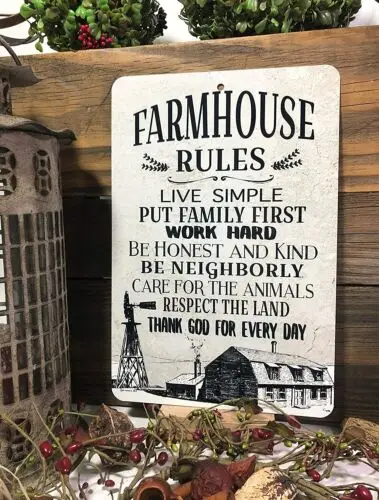 Inspirational Farmhouse Rules Metal Kitchen Sign Farm Decor by Dyenamic Art