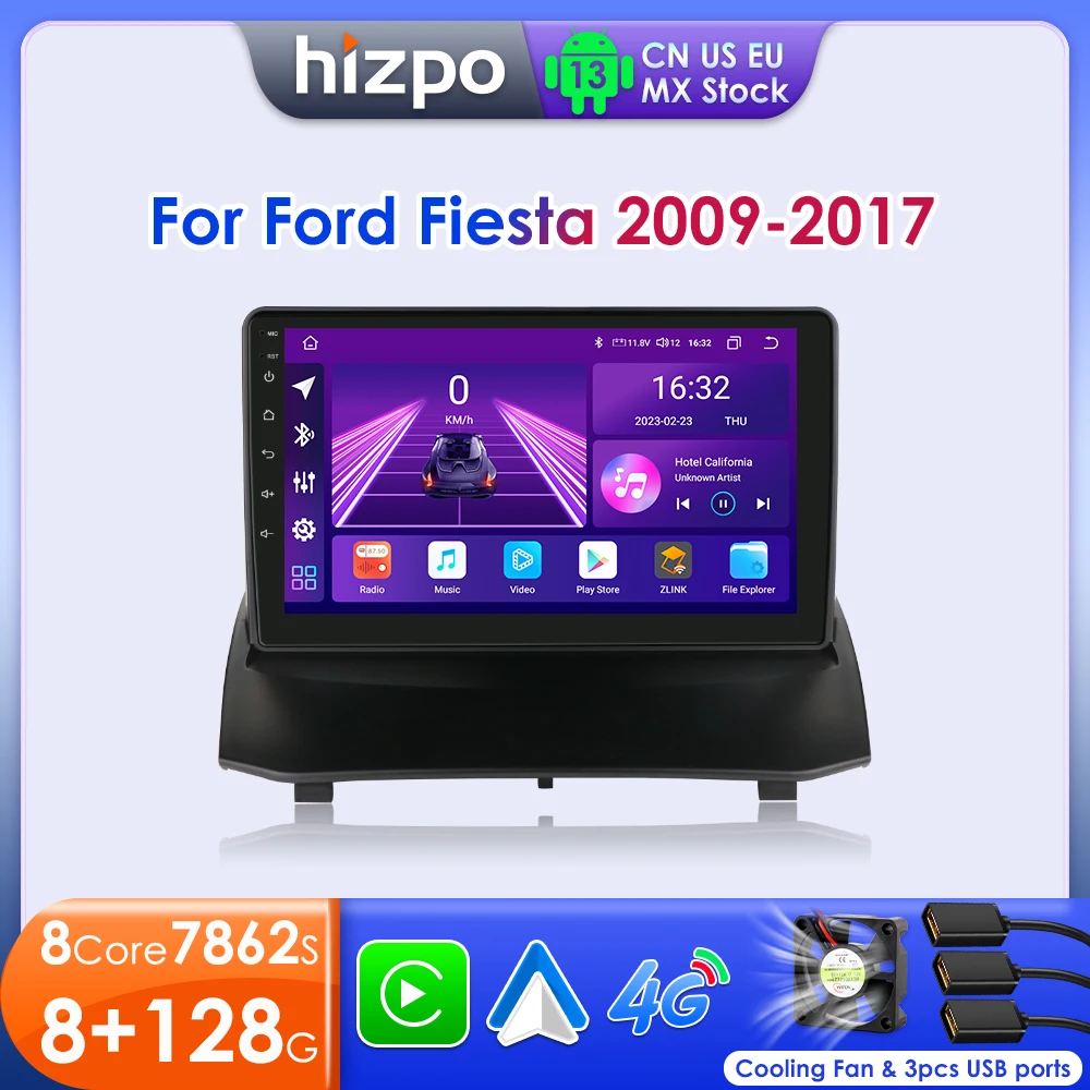 Hizpo 9 Inch Car Radio for Ford Fiesta 2009 - 2017 2din Android Multimedia Video Player GPS Navi Wireless Carplay Auto Screen