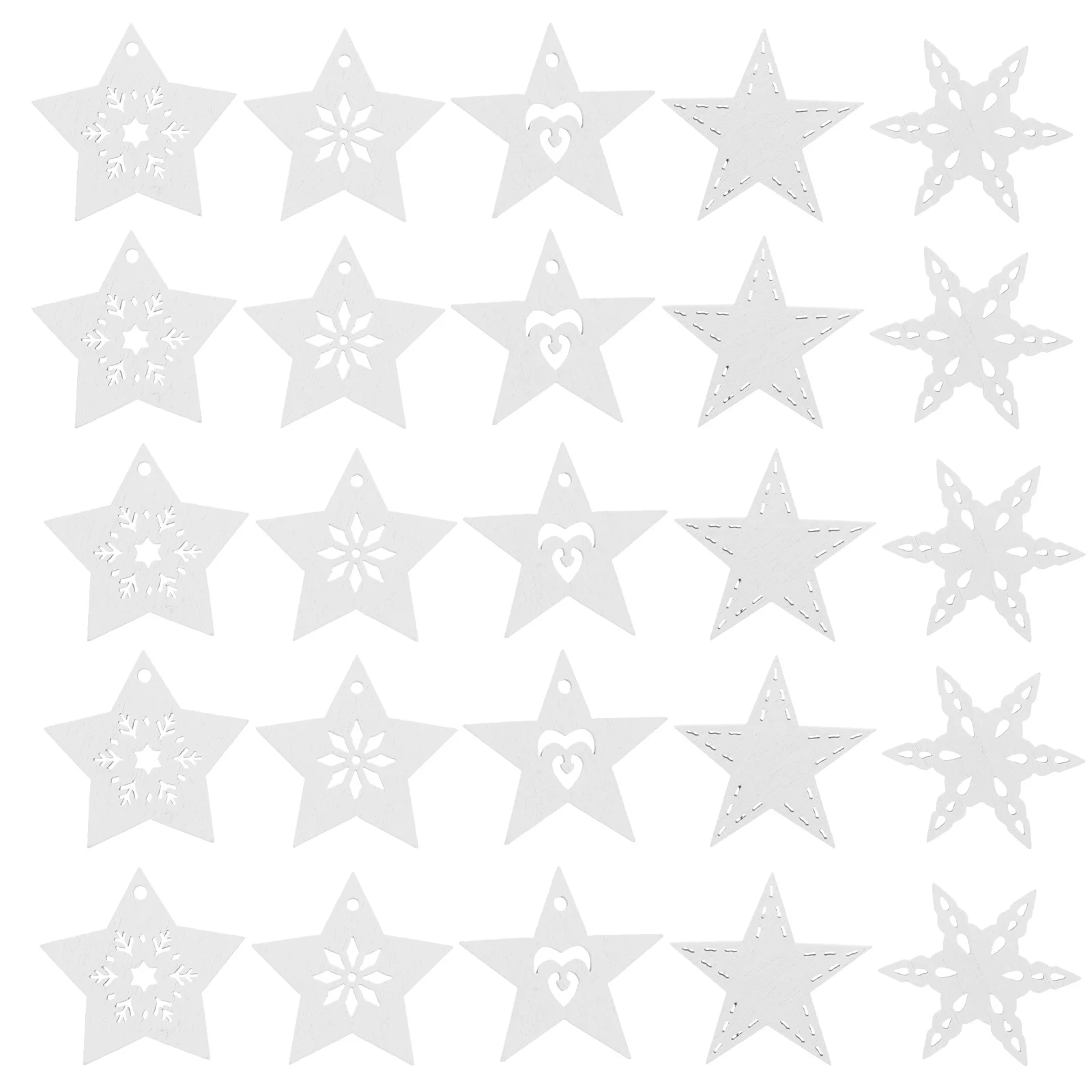 

50Pcs Wooden Pentagram Shape White Craft Pendants Hollow Floral DIY Decorative Hanging Ornament Christmas Wedding Party