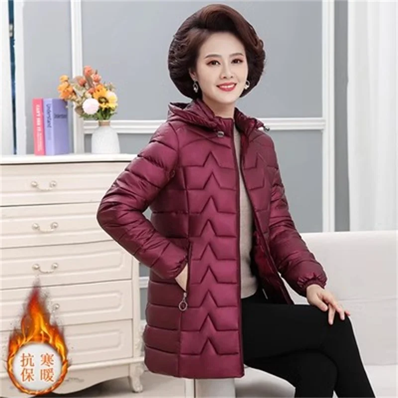 Female Korean Medium Length Bright Cotton Jacket Thickened Down Cotton Jacket Slim Hooded Cotton Jacket Women Winter Warm Jacket