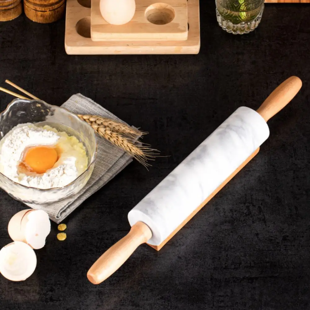 

Practical Wooden Handle Marble Rolling Pin Nonstick with Storage Base Dough Roller Smooth Surface Rolled-out Dough Stick Cookie