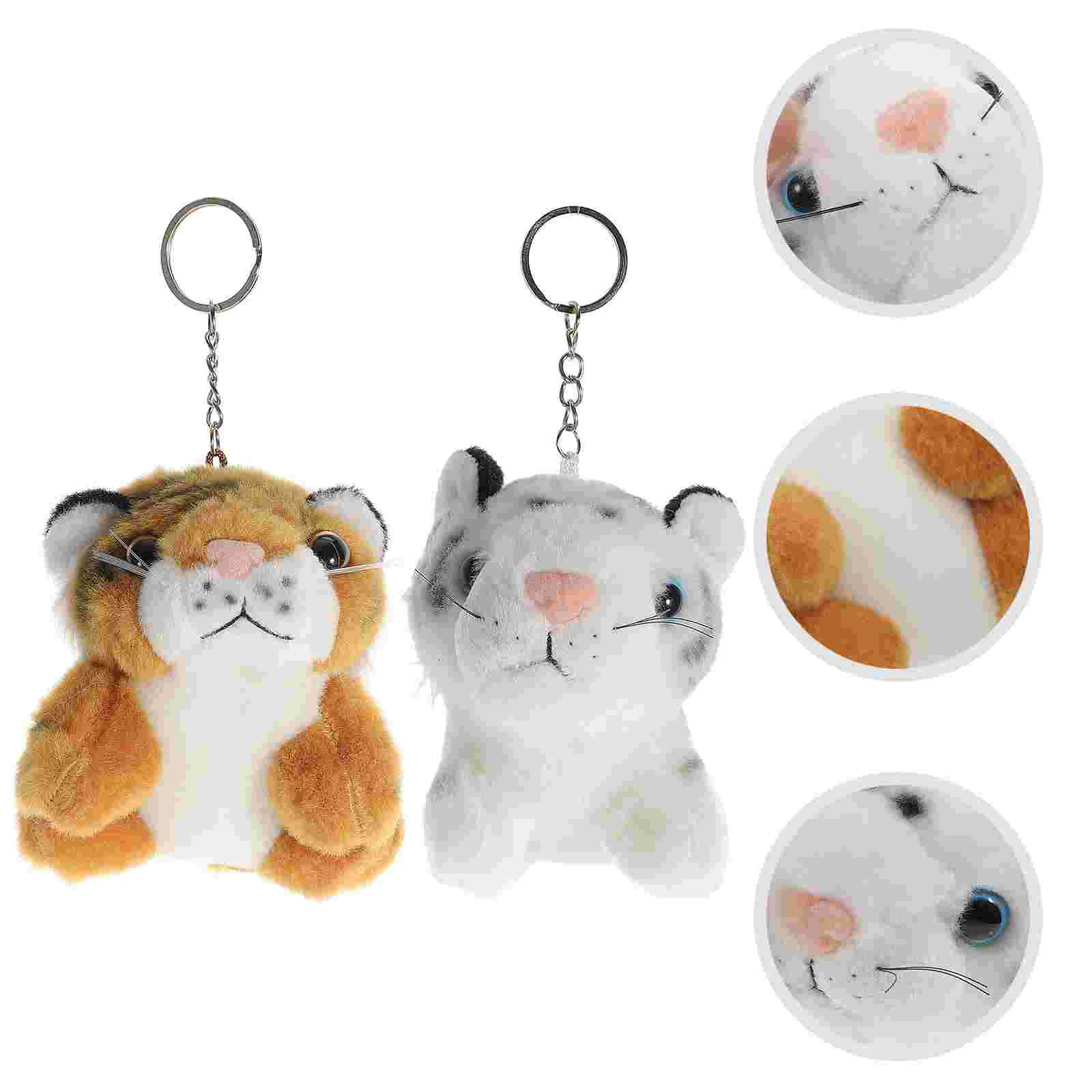 2 Pcs Stuffed Toy Simulation Tiger Pendant Key Chain Cute Bag Ring Plush Plaything Miss