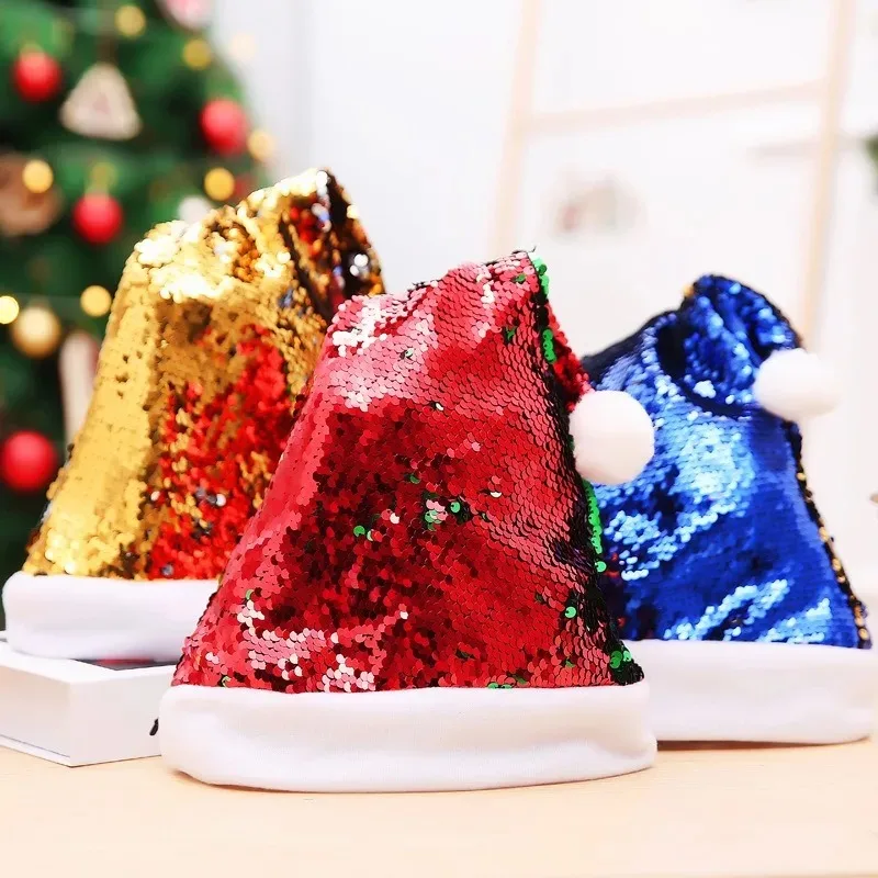 Weihnachtsdekorationszubehör, doppelseitiger Flip-Paillettenhut, farbiger Perlenpickel, Tanzparty für Erwachsene, Weihnachtsmann-Weihnachtsmütze