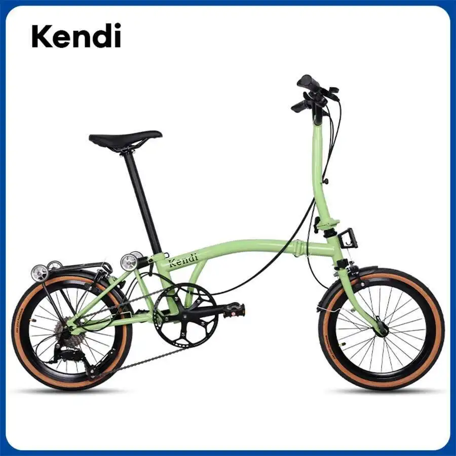 KENDI 16 بوصة دراجة قابلة للطي 9 سرعات قابلة للطي دراجة الكربون الصلب الإطار المزدوج الخامس الفرامل المحمولة دراجة المدينة الصغيرة قابلة للطي للبالغين
