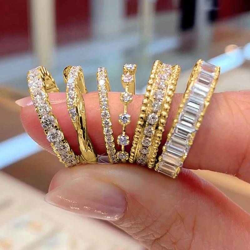 

10 pcs Hot Sell Full Zirconia CZ Silver Color Female Rings Set Simple Women's Eternity Band Stackable Ladies Woman Rings Jewelry