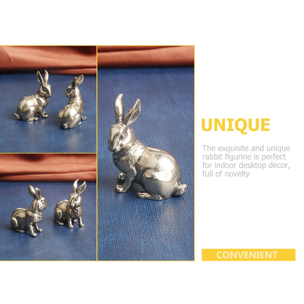 

2Pcs Brass Rabbit Figurine Decorations Craft Statues Tabletop Bunny Adornment Vintage Animal Decor Exquisite Desktop nament