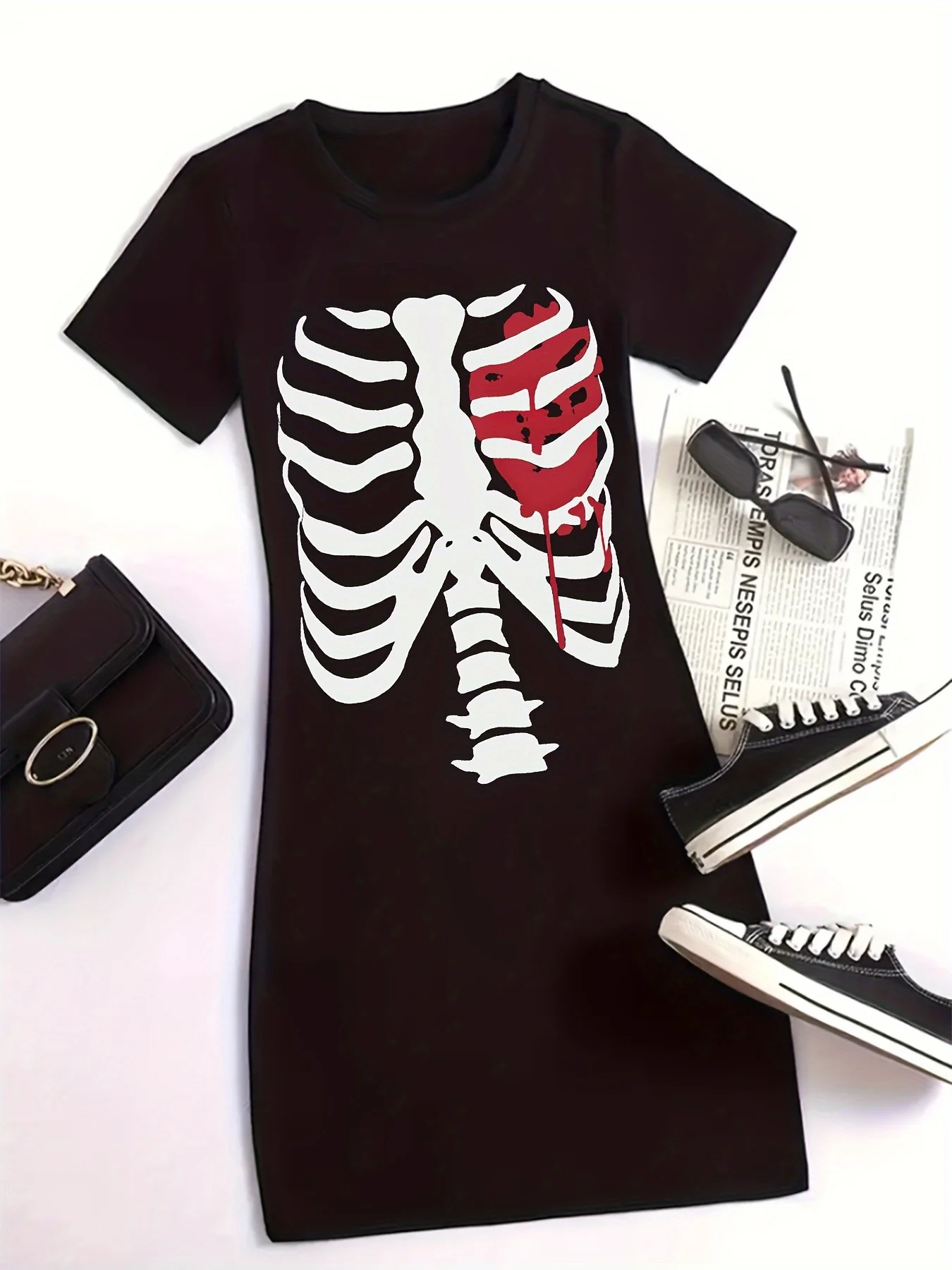 

Женское черно-белое платье-футболка больших размеров с графическим принтом в рубчик, повседневное летнее платье с круглым вырезом и короткими рукавами на каждый день