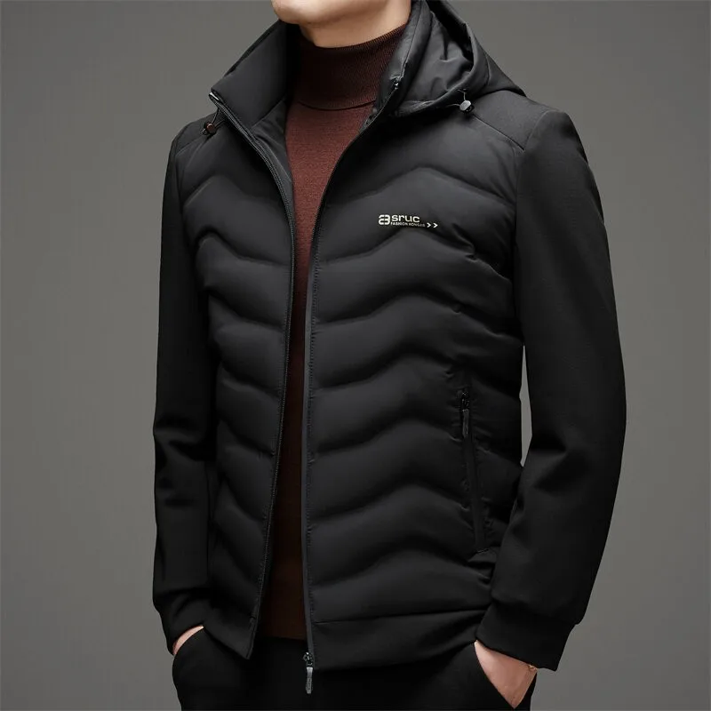 Brand White Duck Down Hooded Jacket Zipper Solid Color Casual Multifunctional Men's Winter Warm Windproof Jacket Coat