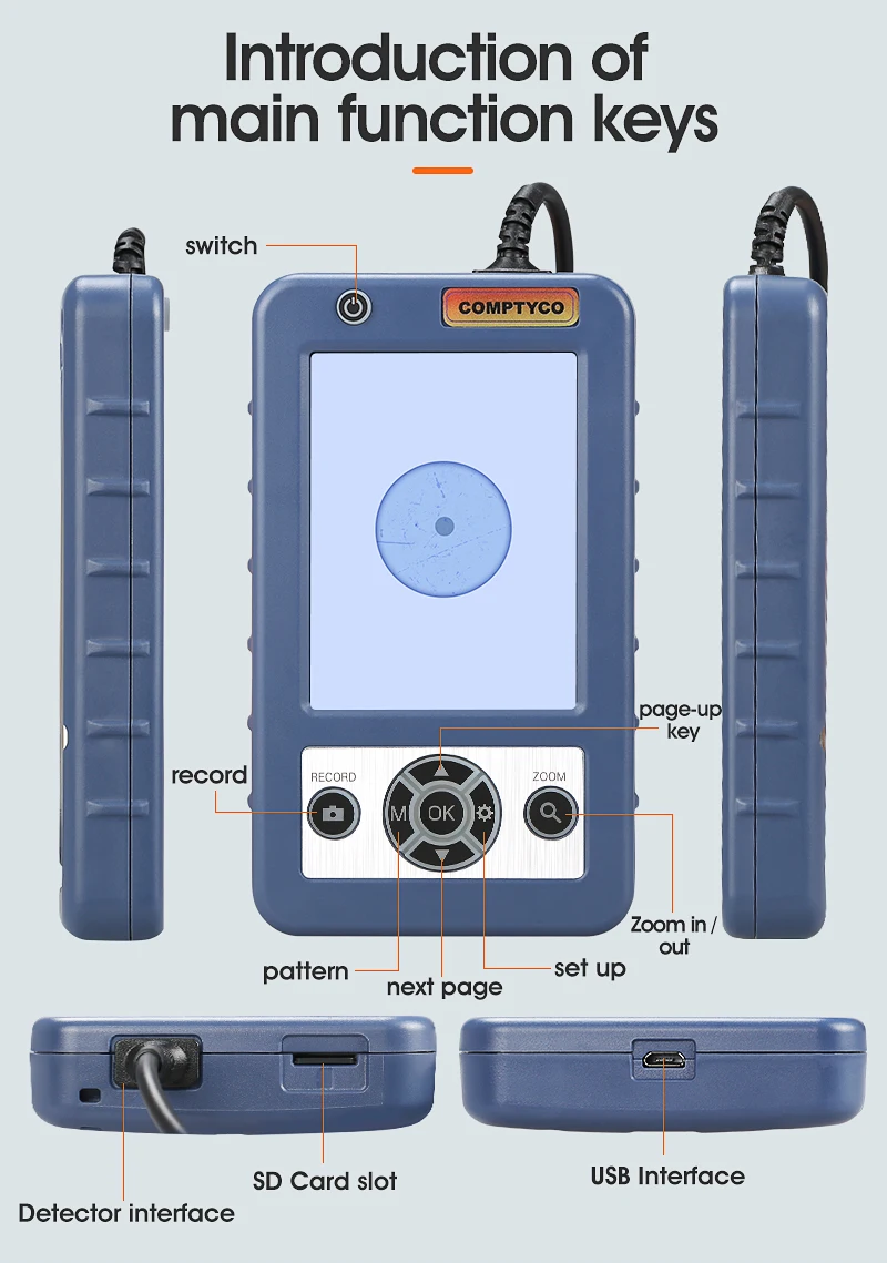 AUA-400 Fiber Optic Inspection Microscope Probe Support UPC and APC with 3.5 Inch Display Screen Monitor FTTH