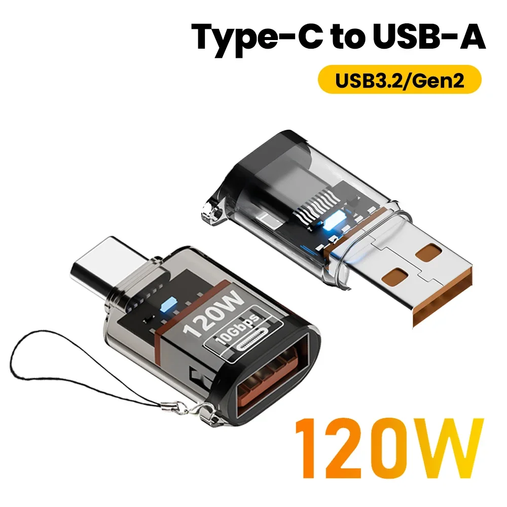 Transparenter Typ-C-auf-USB-Adapter |   120 W Schnellladung, 10 GB/s Datenübertragung, unterstützt Kopfhörer, Hochgeschwindigkeits-Dateiübertragung