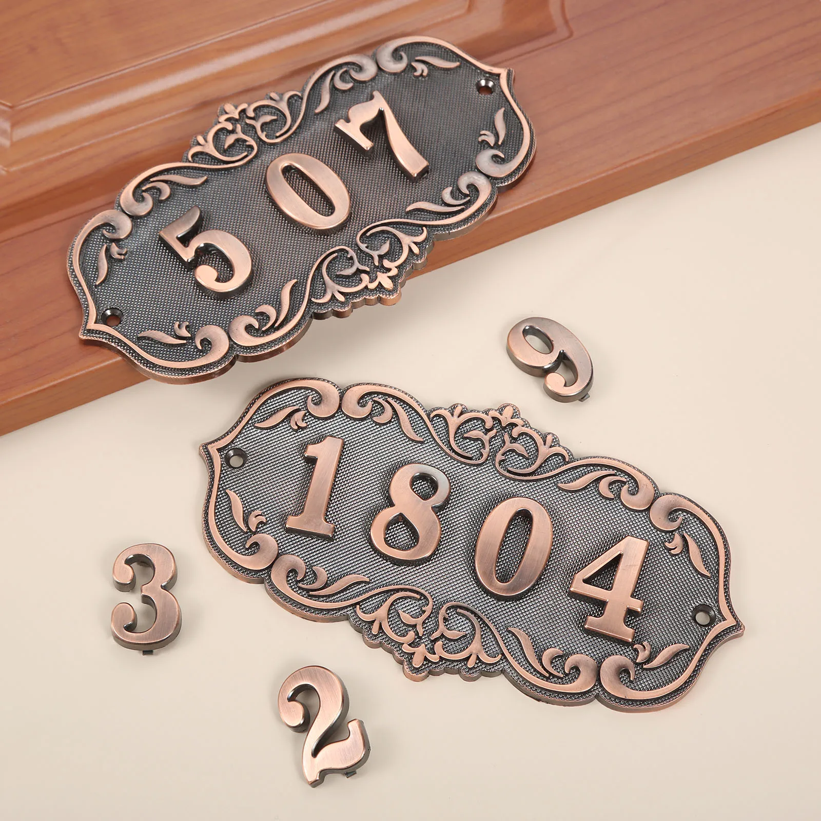 1PC 0-9 Old Antique Copper House Number Plastic Door Plate Custom Sign Door Number Sticker for Hotel Apartment Villa Door Plate