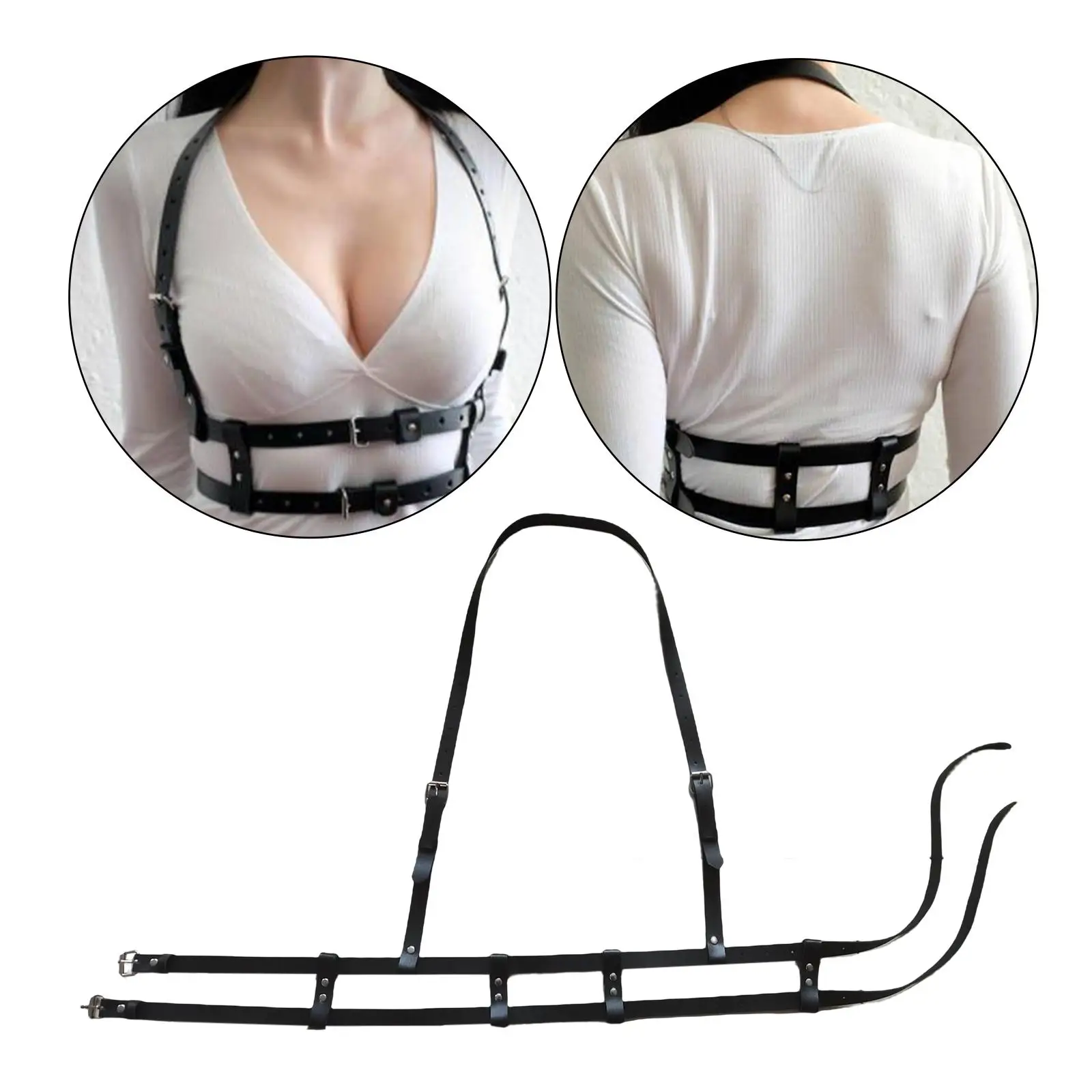 

Women Punk Waist Harness Belt Gothic Faux Leather Caged Bra Body Chest Harness