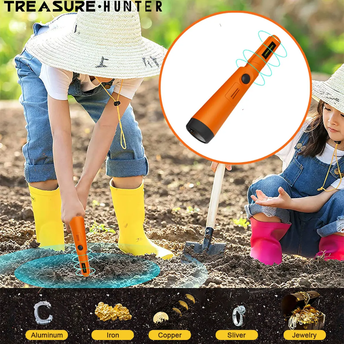 Treasure Hunter GT110 Handheld Metal Detector Pinpointer Pointer Probe Anti-scratch Pinpointing Waterproof 360 Degree Scan