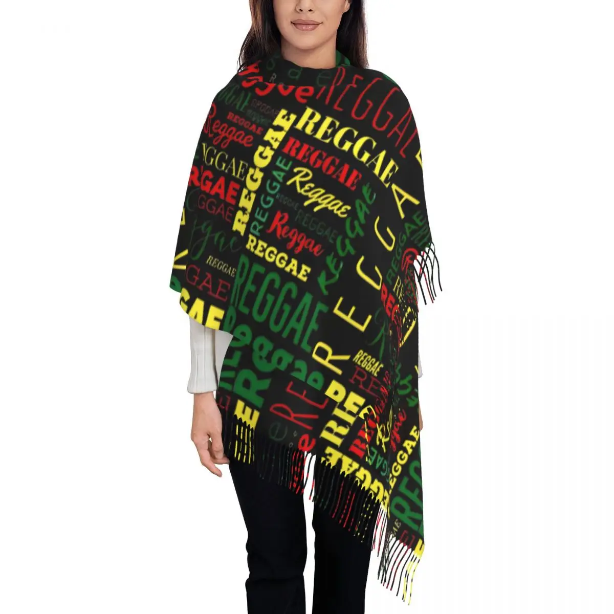 

Reggae In Letters Shawl Wraps for Womens Winter Warm Large Soft Scarf Jamaica Rasta Pashminas Shawl Scarves