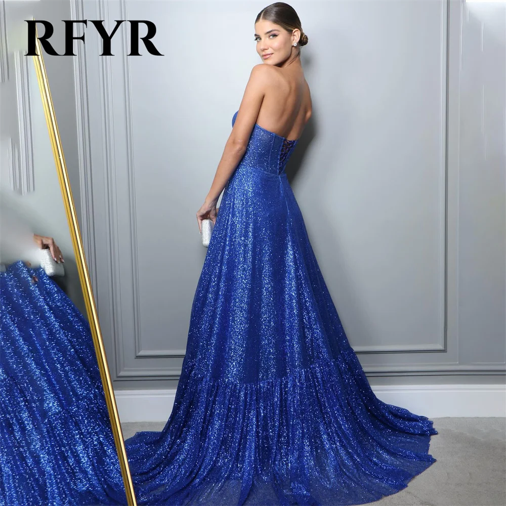 RFYR Royal Blue Evening Dresses Sequin Charming Prom Dress Glitter  A Line Party Dresses with Split vestidos de noche Customized