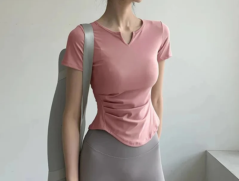 

Training Tight ort Women's V-Ne Yoga Sportswear Thin Summer Running Exercise Gym Top