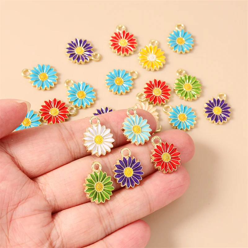 10 Stück 14 x 17 mm niedliche Emaille-Blumen-Anhänger für die Schmuckherstellung, Halsketten, Ohrringe, Armbänder, DIY, handgefertigtes Kunsthandwerk, Zubehör – Detail 3