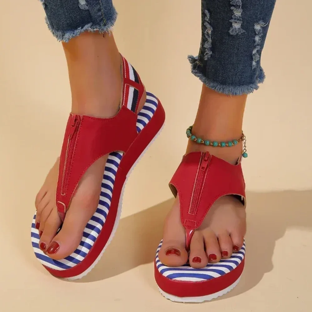 Chanclas planas romanas para mujer, sandalias de plataforma a la moda, zapatos informales de playa, calzado de verano