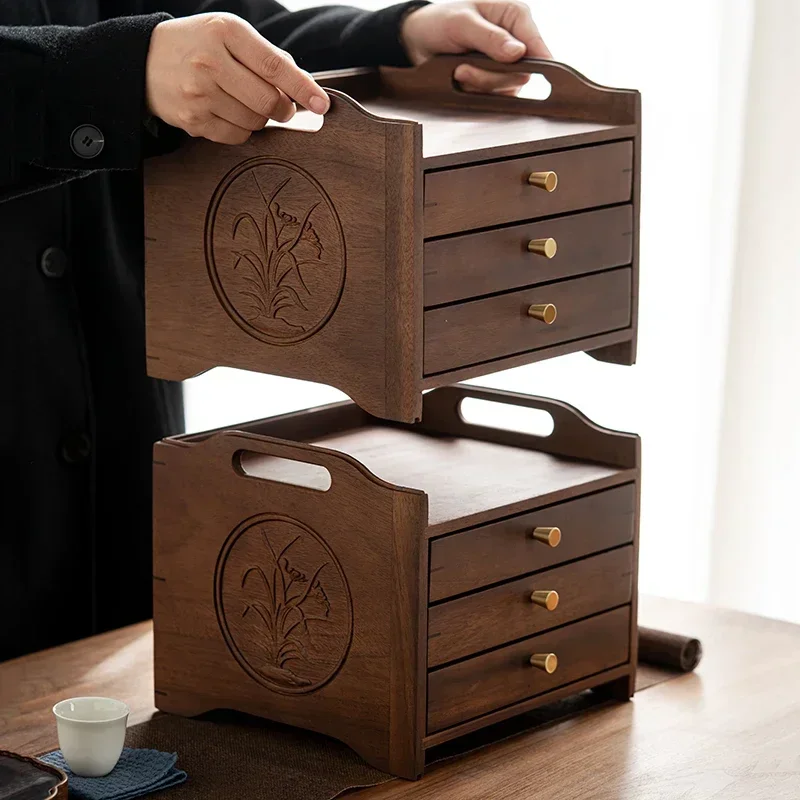 Caddies de té estilo cajonera, caja de pastel de té de madera de nogal multicapa, estuche de almacenamiento de alta calidad para el hogar, cajón apilado creativo