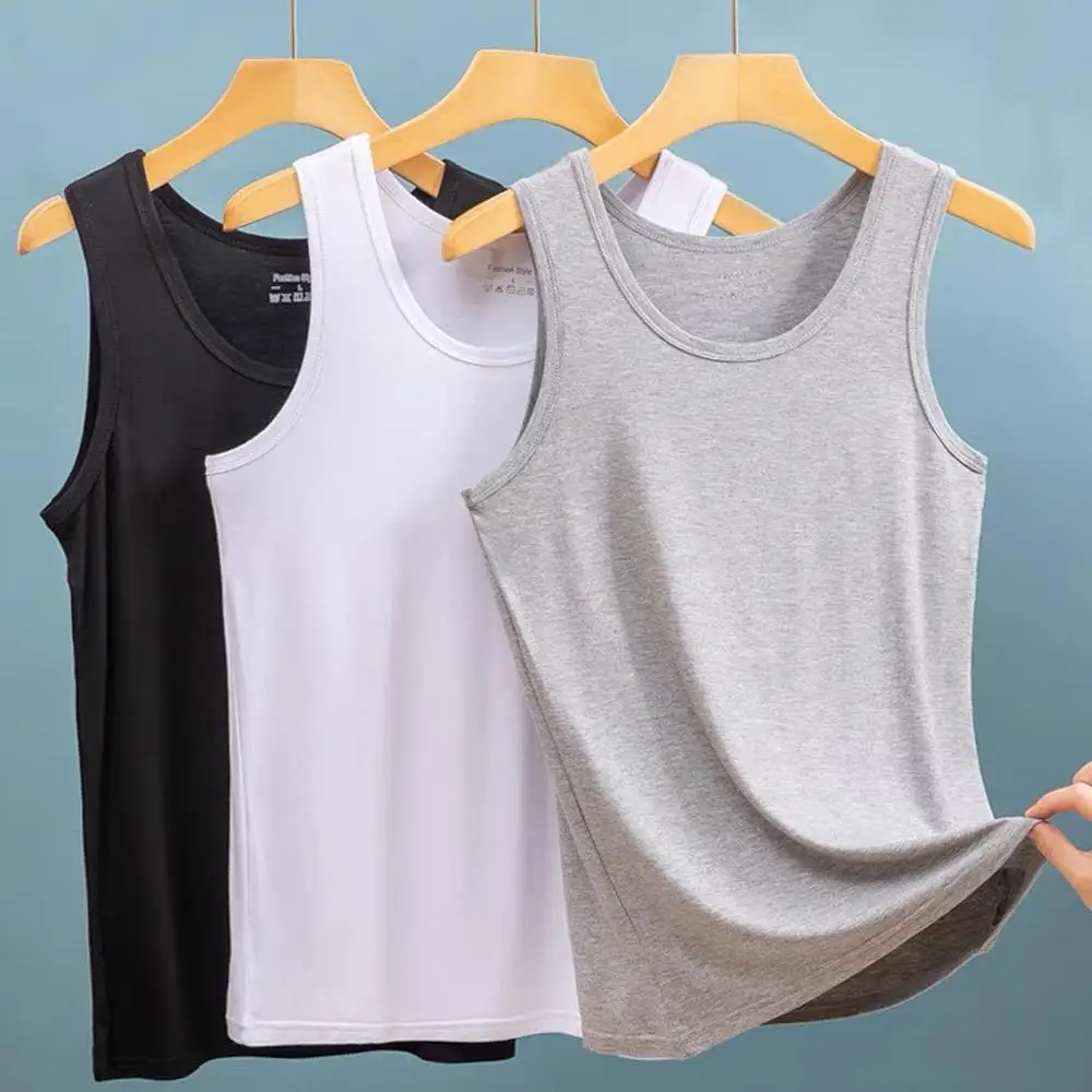 

HOT Solid Color Men's Vest Parent-chil Middle-aged Casual Sleeveless T-shirt Men's Tank Tops Summer Man Clothing Braces T-shirt