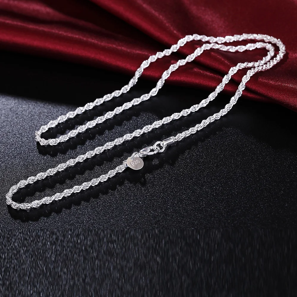 925 Sterling Silver Beautifully 3MM Twisted Rope Chain 16/18/20/22/24 Inch Necklace for Women Fashion Jewelry Party Gift