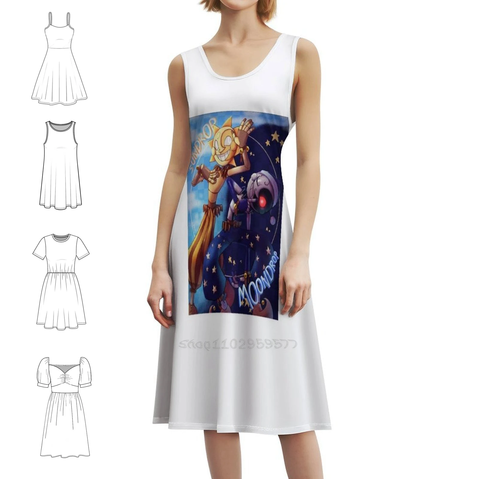 

Sun İmrop And Moondrop Сексуальное платье для отпуска для женщин Пляжная вечеринка День рождения Мини-платье Fnaf Security Breach Moondrop Sun aandrop