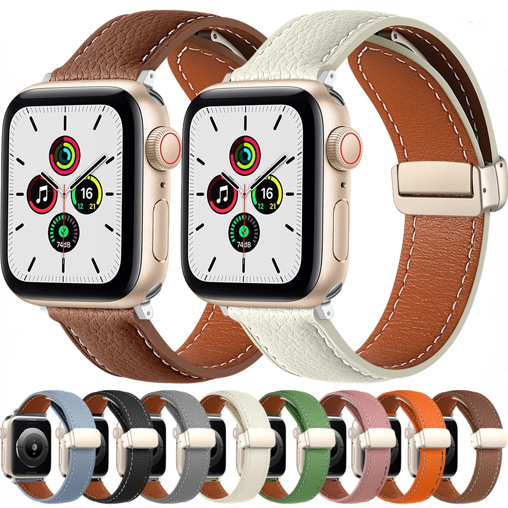 Leather Magnetic Strap For Apple Watch Ultra Band 49mm 45mm 41mm 40mm 44mm 42mm 38mm Bracelet Belt iWatch 8 7 6 5 4 3 SE Correa