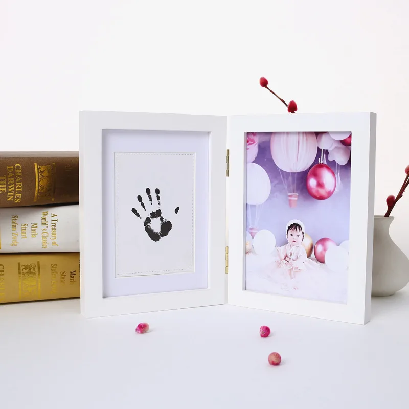 Pasgeboren Rode Zwarte Inkt Hand En Voet Stempels Volle Maan Honderdjarig Verjaardagscadeau Twee Kleuren Fotolijst Diy Baby Groei Souvenir