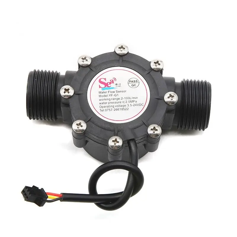 Water Pipe Flow Meter Sensor Counter Indicator Hall Water Heater Accessories Flowmeter DN25 G1 Flow Range 2-100L/min