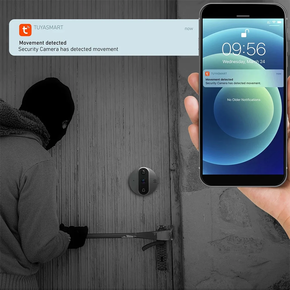 4.3-inch 1080P WiFi Video Doorbell Camera Peephole Visual Intercom Viewer Digital Eye for Home Smart Tuya PIR Motion Detection