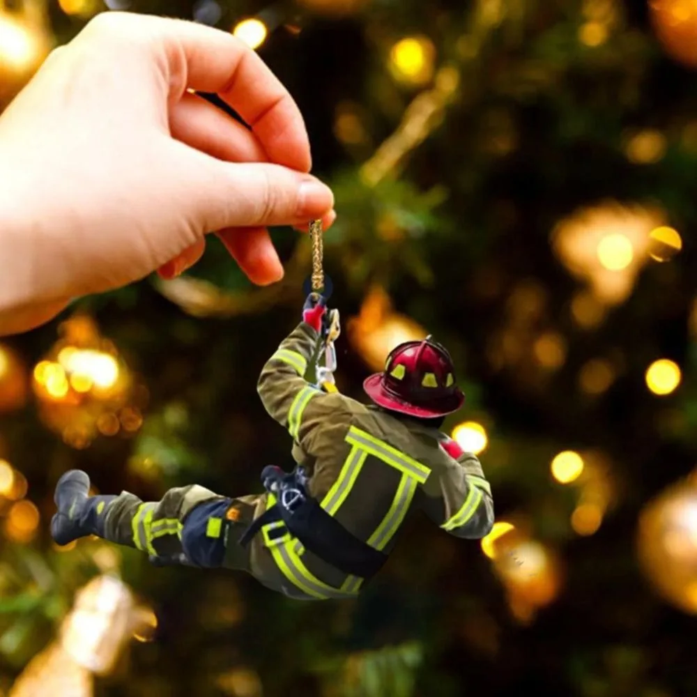 1PC Personalized Firefighter Pendant Christmas Tree Home Decoration Wooden Creative Fire Peripheral Car Pendant Keychain