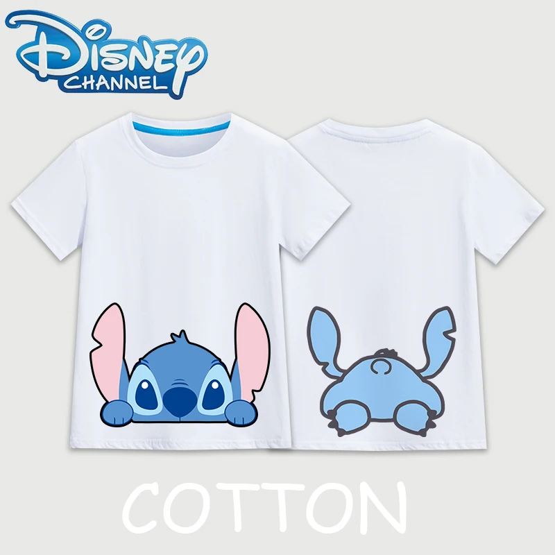 Disney Stitch Anime Summer Fashion Multi Cotton Children\'s Cute T-shirt Round Neck Casual Short Sleeve Printed Pattern