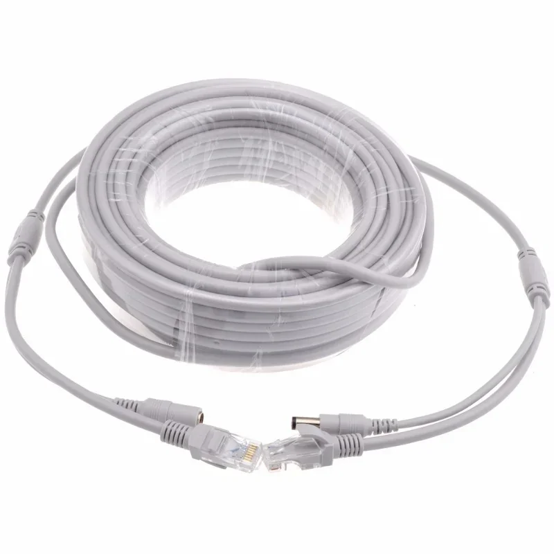 5M/10M/15M/20M/30M Ethernet Cable CAT5/CAT-5e RJ45 + DC Power Gray Cables for IP Network Camera NVR CCTV System