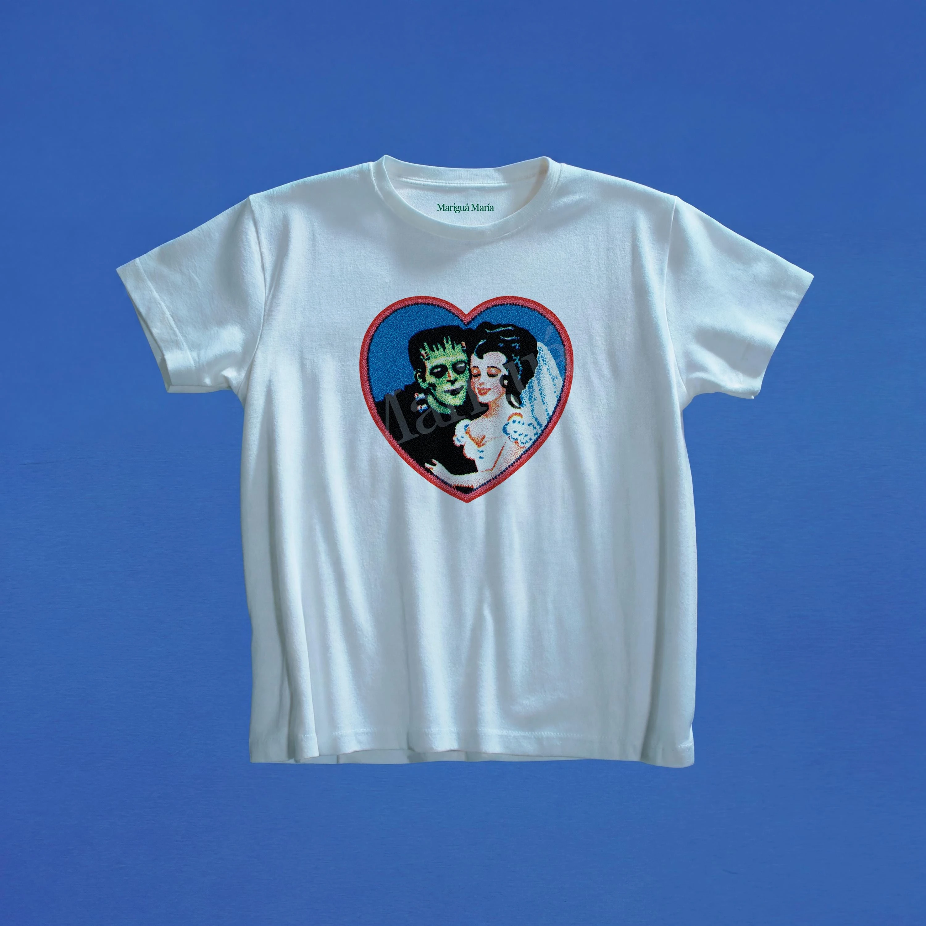 Retro Frankenstein Monster Couple Heart Graphic Tee, Vintage Horror Baby Top