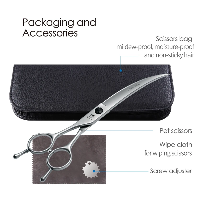 Fenice 7.0 7.5 Inch Professional Left Handed Shears JP440C Pet Grooming 35° Super Curved&Cutting Scissors Dog Grooming Equipment