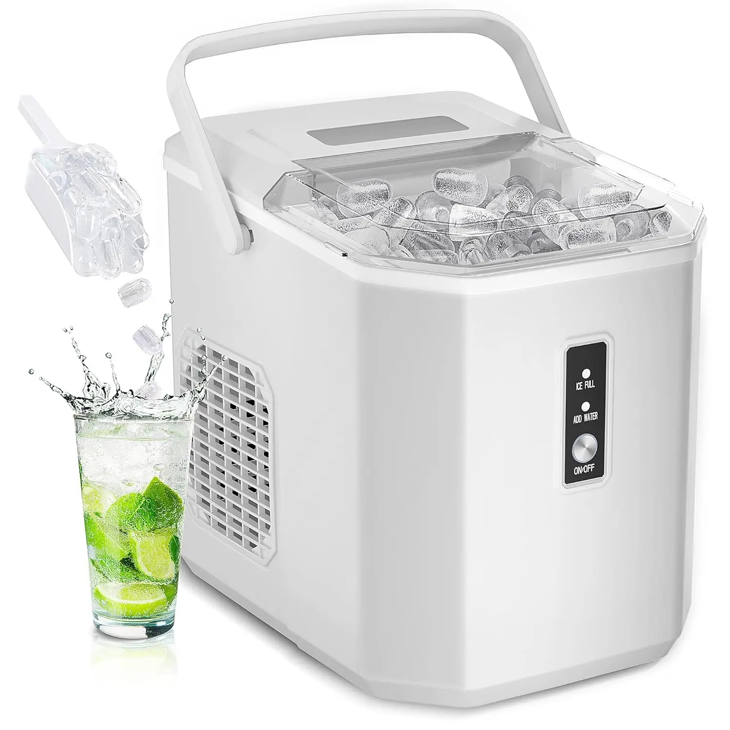 Ice Makers Countertop - 9 Cubes in 6 Mins, 26lbs/Day Portable Maker with Carry Handle Self-Cleaning Maker with Ice Scoop