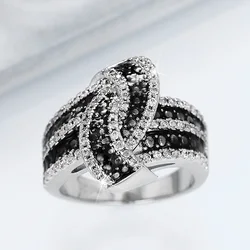 Huitan Special-interested Black White Design Women Rings for Wedding Ceremony Party Knot Shape Fashion Luxury Female Jewelry