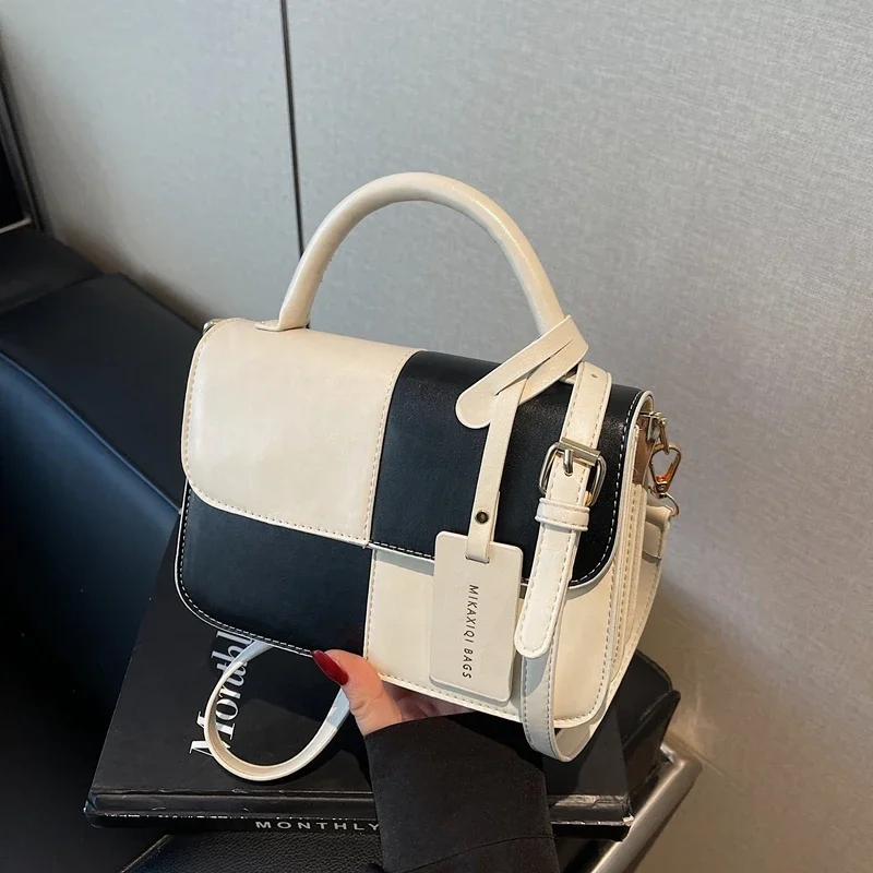 

2025 New PU Western Style Cross Side Small Square Bag Flip Type Buckle Simple Solid Color Fashion Shoulder Bag for Women