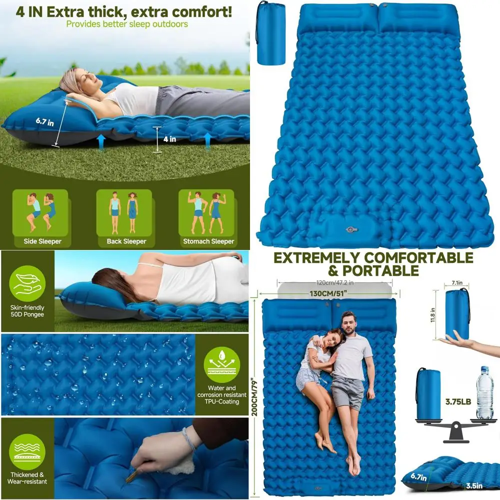 

Надувной матрас Iating Sleng Pad Mattror для кемпинга: надувная кровать для кемпинга со встроенным насосом или для палатки - 4 дюйма, особо толстый надувной матрас или коврик для пола - 2 шт.