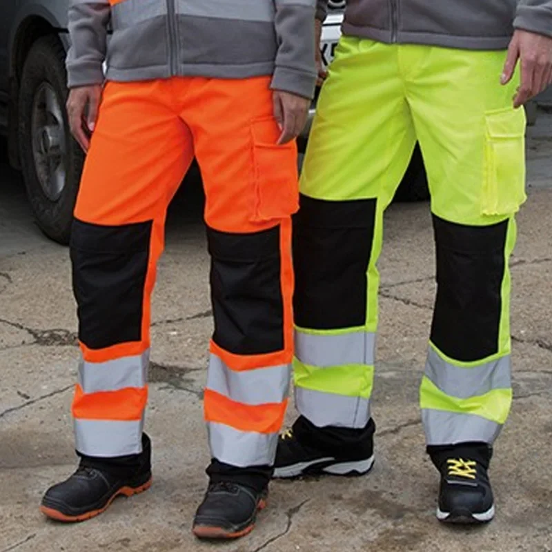 

Cotton Reflective Trousers Men Multi-pocket Cargo Pants Men Road Work High Visibility Workwear Orange Work Pants
