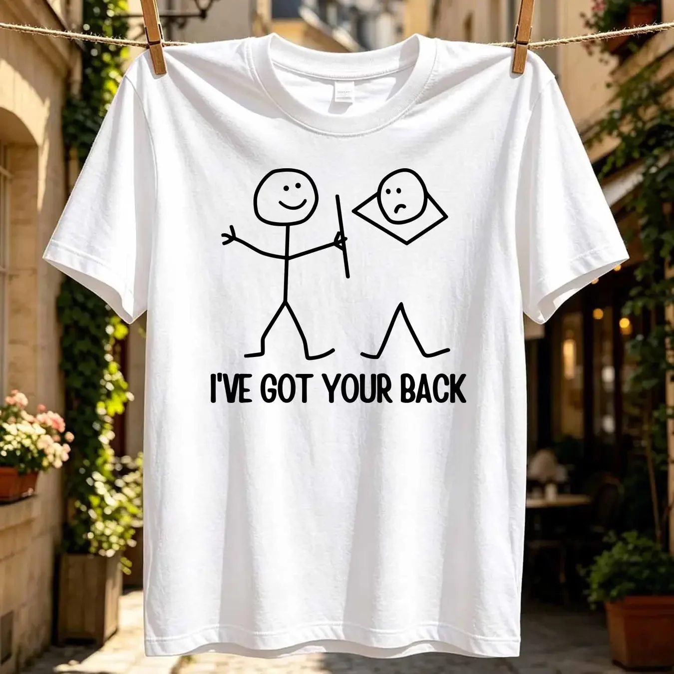 washed T Shirt I've Got Your Back Funny stick man joke best friend laugh long or short sleeves vintage Washed