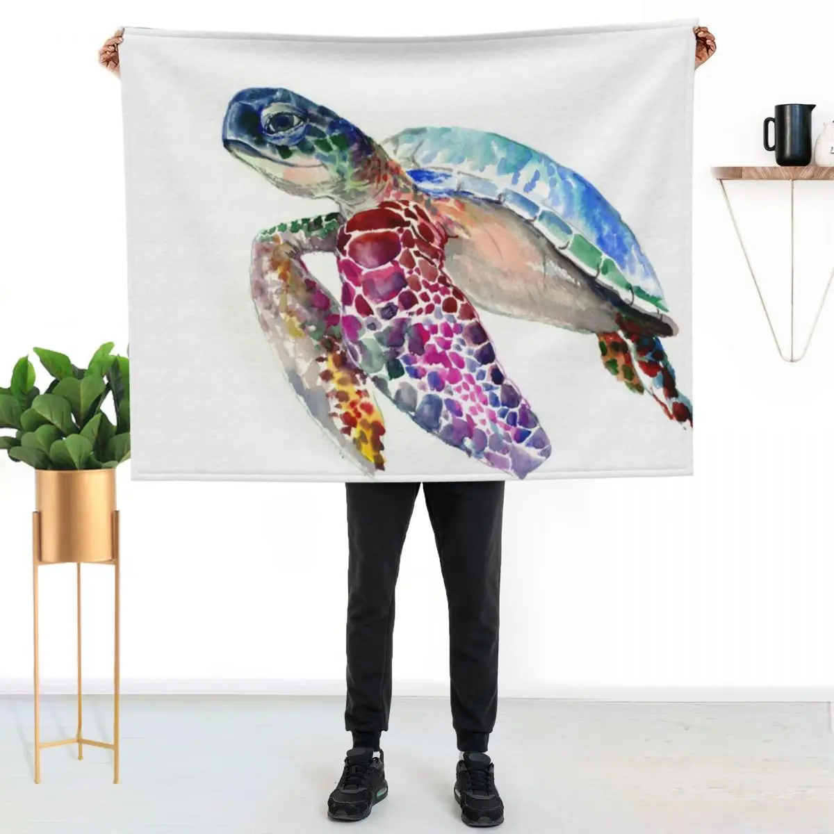 Sea Turtle, Rainbow colors Throw Blanket Bed Tourist Plaid on the sofa Summer bed plaid Heavy Blankets